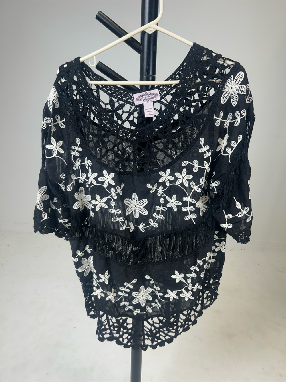Olivers Black Crochet Tunic with White Floral Embroidery